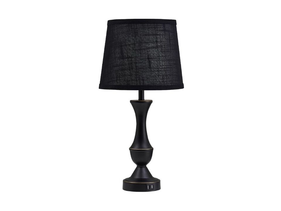 22 Inch Black Touch Table Lamps Set of 2 with USB and LED