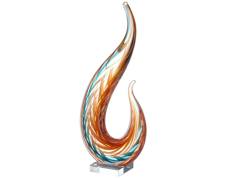 Hand Blown Flame Sommerso Art Glass Sculpture