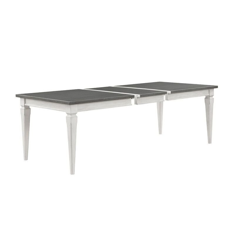 Kate 72-90 Inch Dining Table, Gray Extendable Rectangular Top, White Wood