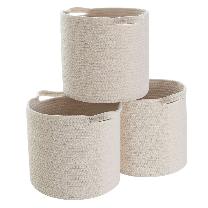 3 Pack Woven Cotton Rope Shelf Storage Basket with Handles