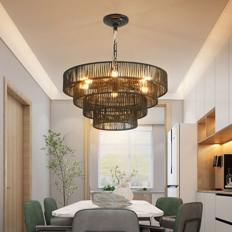 ELEMENT ACE Unique 4-Tier Hemp Rope Pendant Light Chandelier with Multi-Level Design for Ambient Dining Room or Kitchen Illumination image number 3