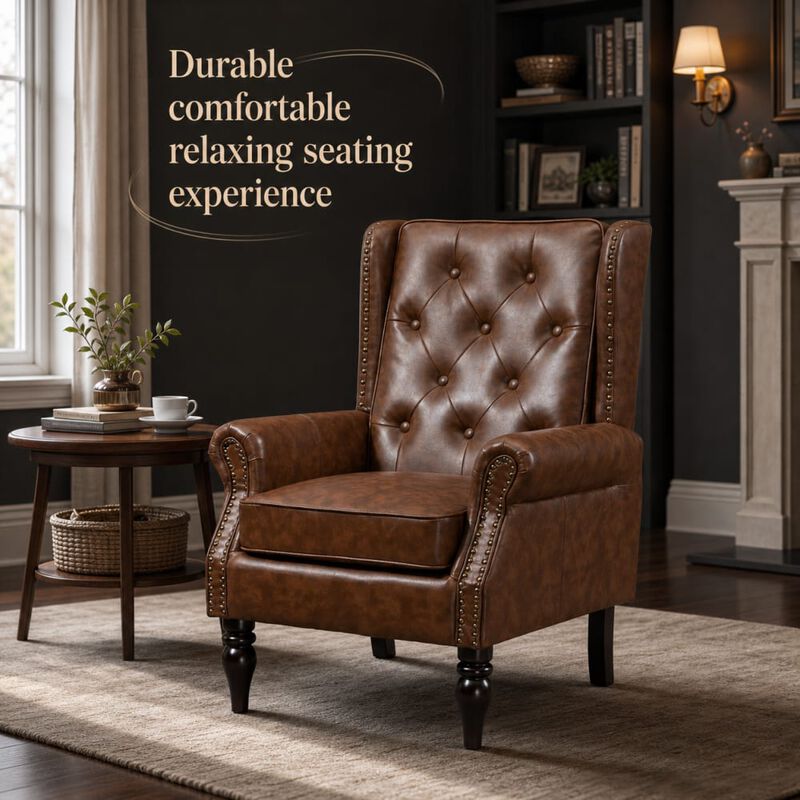 GOODSILO Modern Wood Frame Upholstered Armchair Comfortable Accent Lounge Chair for Living Room Bedroom Small Space Use image number 4