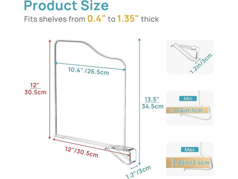 8-Pack Shelf Dividers for Closet  12-Inch Clear Plastic Closet Organizers image number 2