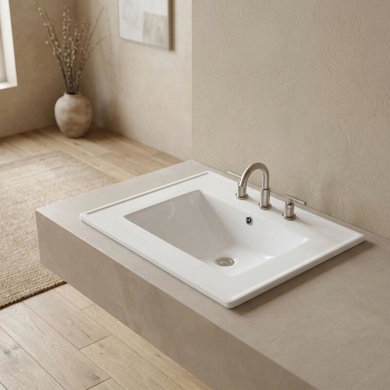 White 24-Inch Ceramic Bathroom Sink Top, Centerset Faucet Holes image number 7