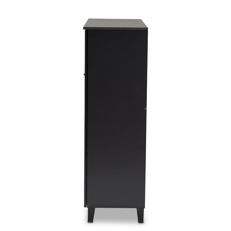Baxton Studio Coolidge Dark Grey Finished 11 Shelf Wood Shoe Storage Cabinet With Drawer