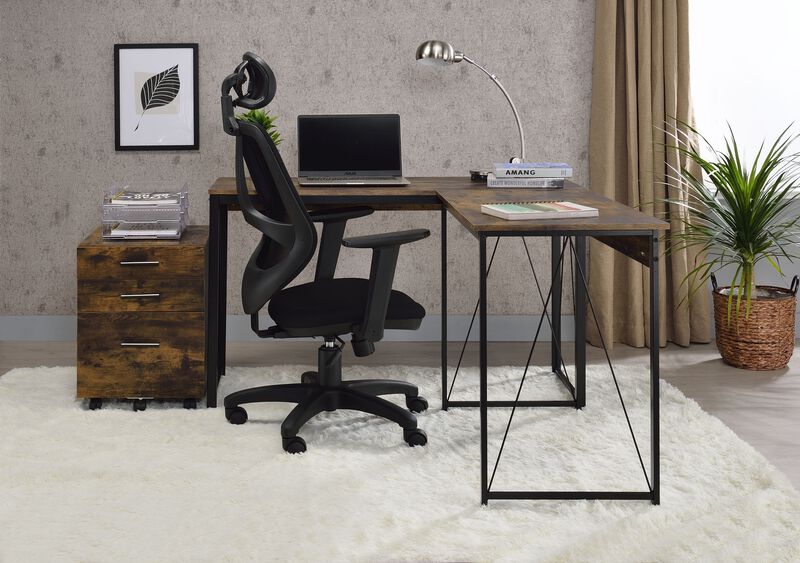 ACME Zaidin Writing Desk, Weathered Oak & Black Finish