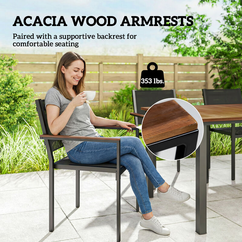 Hivvago Outdoor Patio Table and Chairs Set 4 Acacia Wood Seats image number 6
