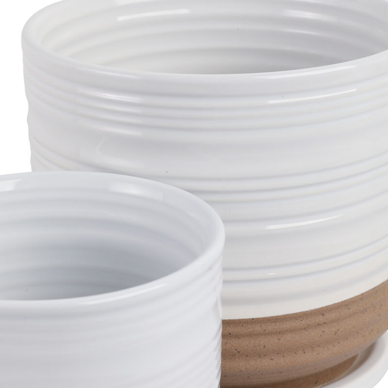 S/2 6/8" Ribbed Planter Saucer, White/tan image number 5