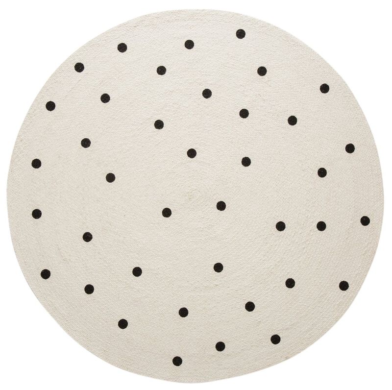 Totit Beige and Black Spotted Round Jute Rug image number 1