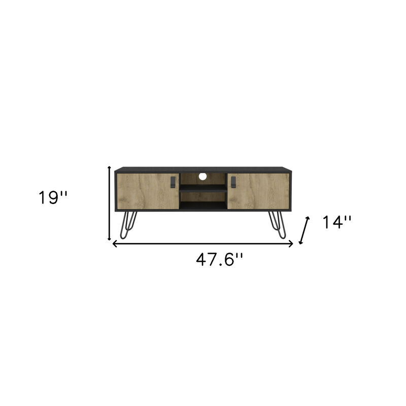 HomeRoots 48" Beige and Black Cabinet Open And Enclosed Storage TV Stand image number 4