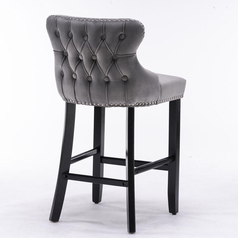 Streamdale Gray Velvet Wingback Bar Stools, Set of 2