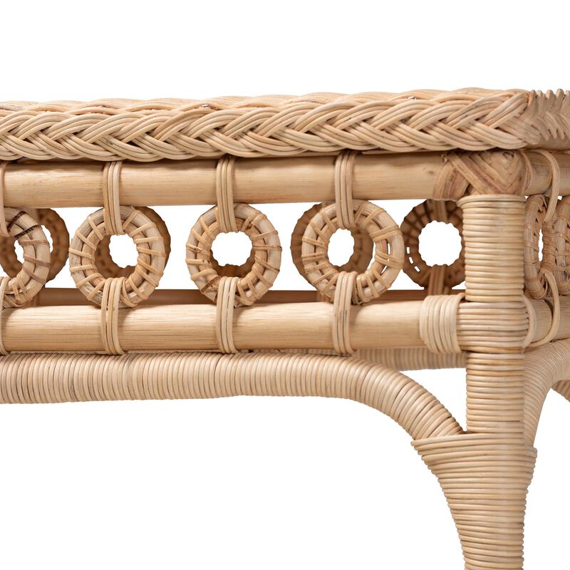 bali & pari Oxford Braided Natural Rattan Console Table with Open Shelf – Coastal Boho Entryway or Hallway Accent Table with Decorative Loop Detailing