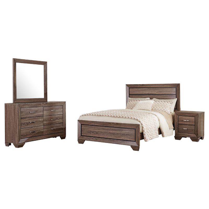 Bello 4pc Queen Bedroom Set, Transitional Washed Taupe Brown n Black