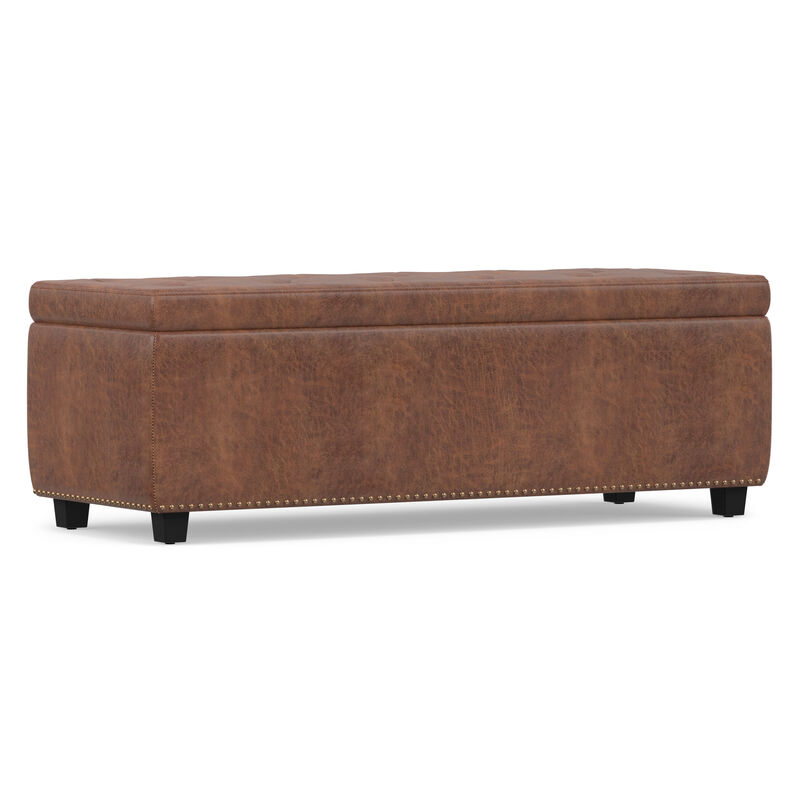 Hamilton 48 inch Wide Transitional Rectangle Storage Ottoman in Distressed Umber Brown Vegan Faux Leather, Assembled image number 6