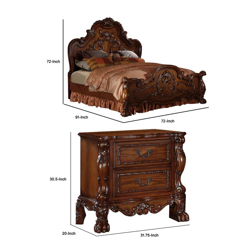Queen Size Bedroom Set, Brown Finish, 2-Piece Set with Bed and Nightstand image number 7
