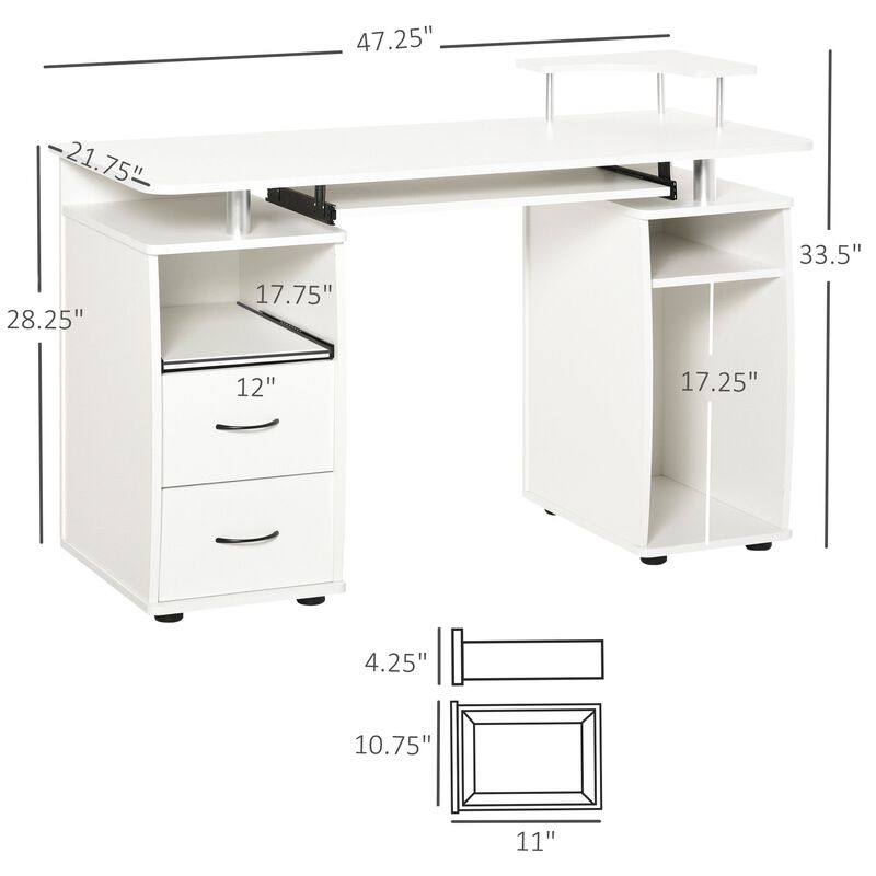 White Home Office: Multi-Function Computer Desk with Keyboard Tray