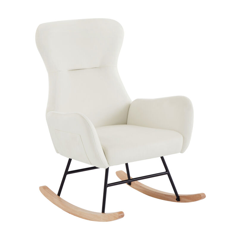 off white velvet rocking chair