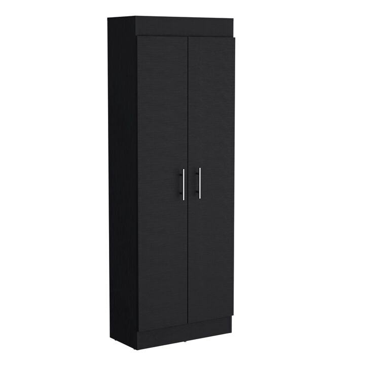Pantry Cabinet 67" H, 5 Internal Shelves, Two Doors, Black