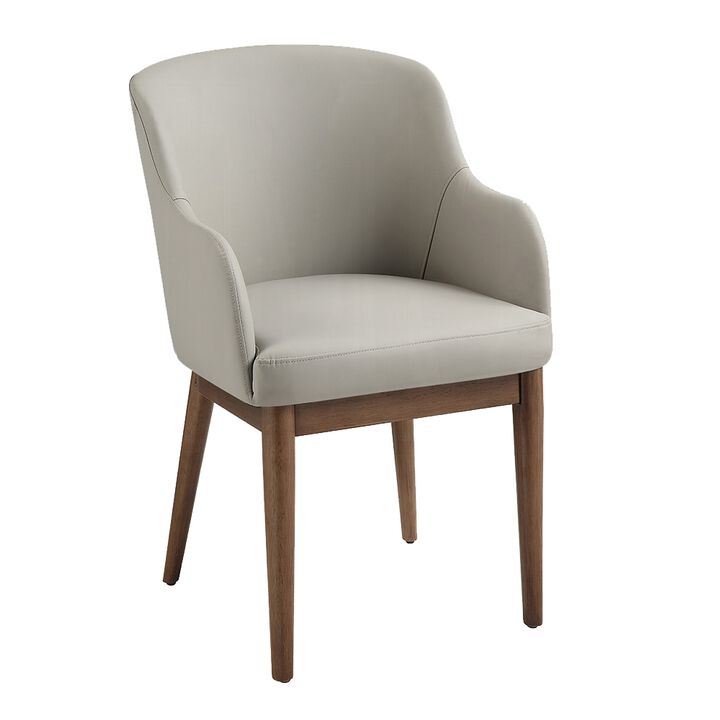 Hima Dining Side Chair Set of 2, Gray Faux Leather, Walnut Brown Wood