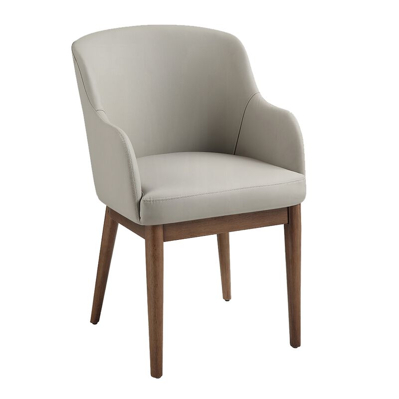 Hima Dining Side Chair Set of 2, Gray Faux Leather, Walnut Brown Wood image number 0
