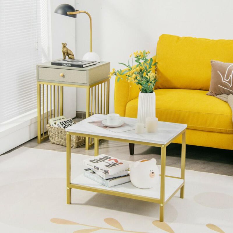 Hivvago 2 Pieces Modern Nesting Coffee Table Set with Drawer and Shelf