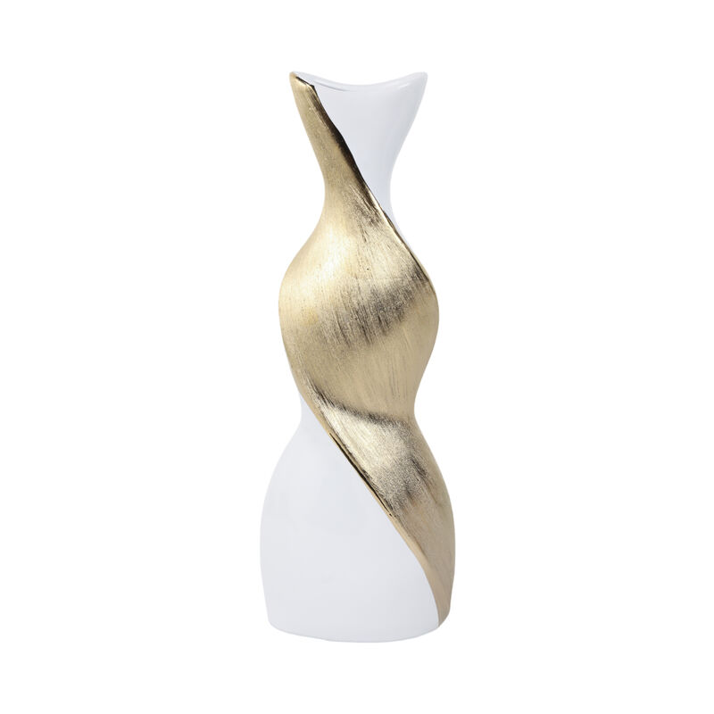 16" Twisted Vase, White/gold image number 2