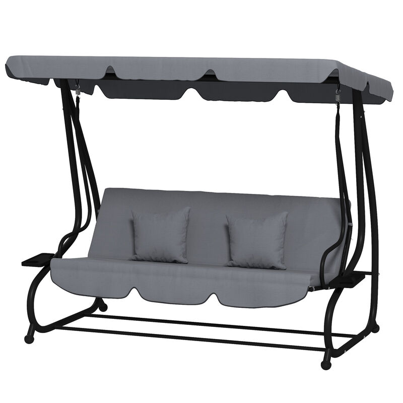 Outdoor 3-Person Patio Porch Swing Hammock Bench with Adjustable Canopy, Grey