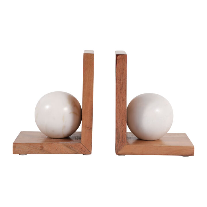 S/2 6" Bookend With Marble Orb