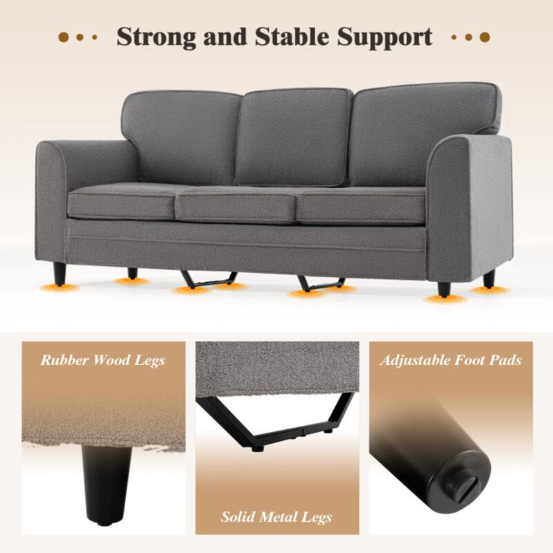 Hivvago Upholstered Teddy Velvet 3-Seat Sofa with Comfy Back Pillows