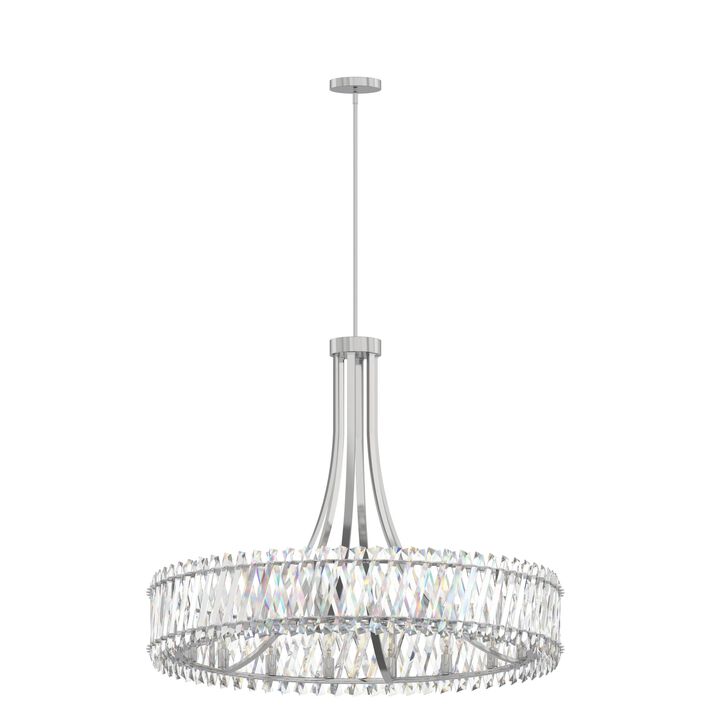 31.5" 12-Light Contemporary Polished Nickel Crystal Chandelier, Circular Ceiling Light for Living Room, Dining Room