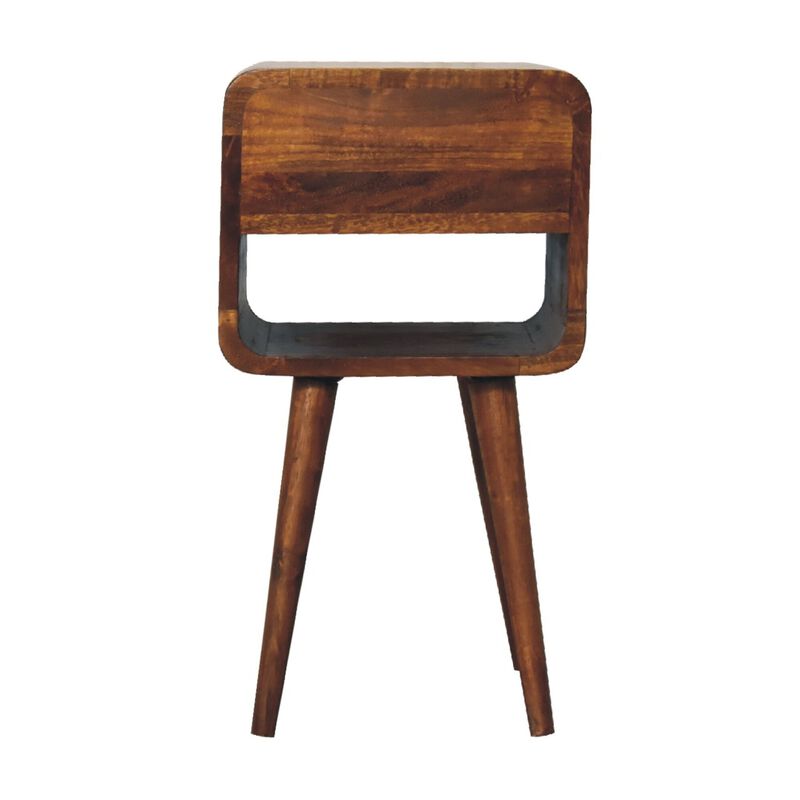 Mini Chestnut Curved 1 Drawer Nightstand  with Lower Slot