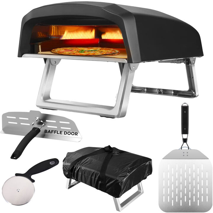 Commercial Chef Gas Pizza Oven - Propane Pizza Oven Outdoor - Portable Pizza Ovens for Outside - Stone Brick Pizza Maker Oven Grill with Peel, 12" Pizza Stone, Cutter, and Carry Cover - L-Shape Burner