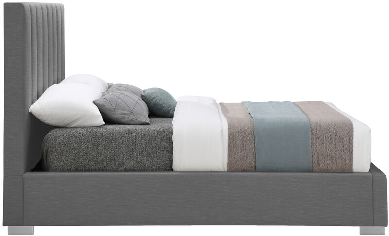 Meridian Furniture Pierce Grey Linen Textured Fabric King Bed image number 9