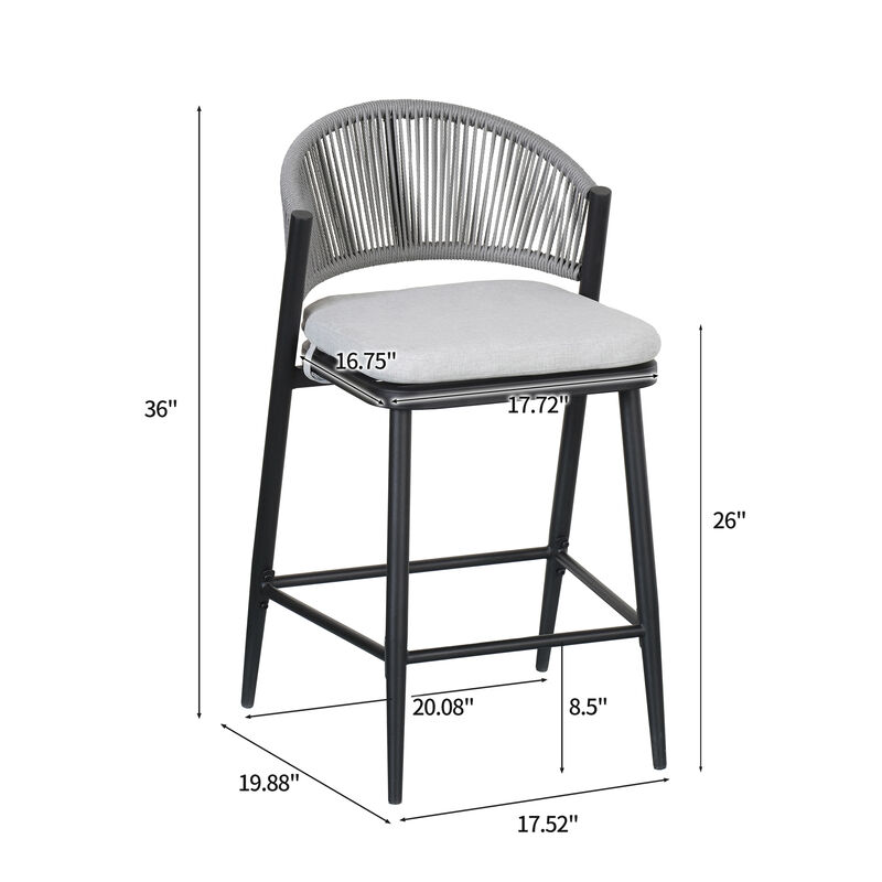 Christopher Knight Home Ortiz Outdoor 26" Metal and Rattan Counter Stools with Scallop-shaped Backrest (Set of 4) image number 2
