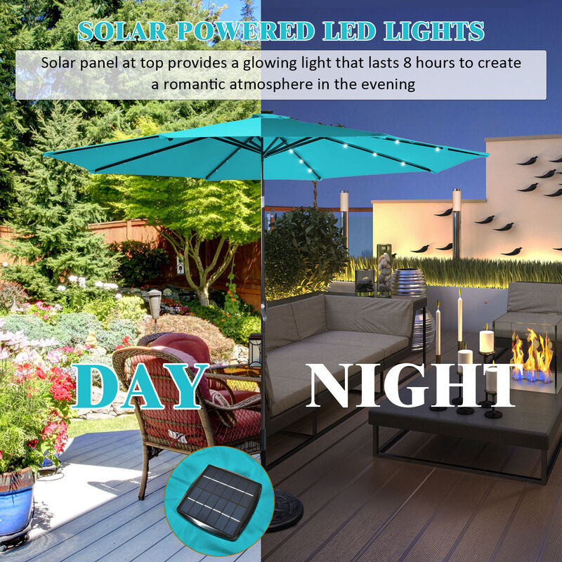 Solar Light Patio Umbrella &ndash; Outdoor Sun Shade with LED Illumination