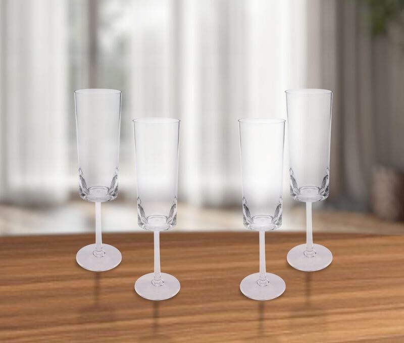 Set of 4 Tritan Plastic Stemmed Flutes for Indoor and Outdoor Gatherings