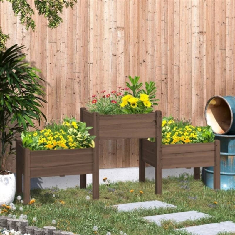 3-Piece Wooden Raised Garden Bed Planters for Easy Planting
