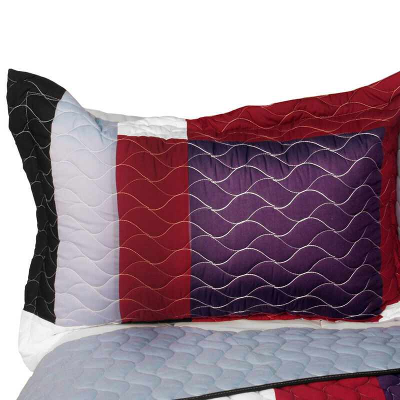 3 Piece Queen Patchwork Quilt Set Vermicelli Quilted Cozy Decorative Bedspread Set image number 4