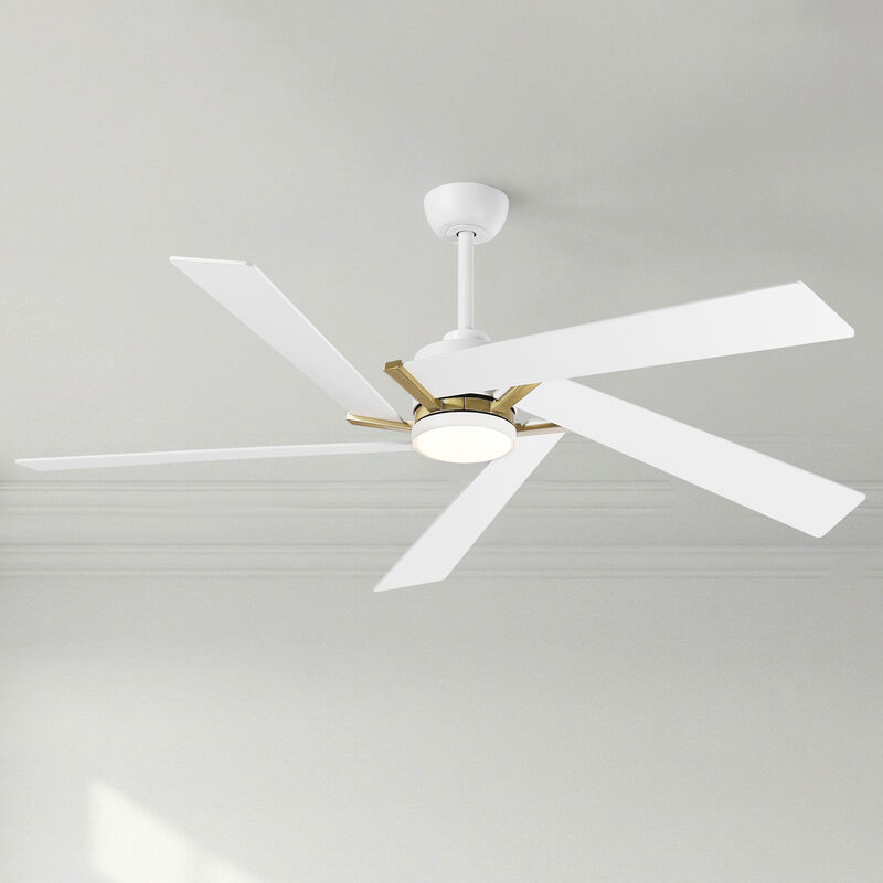 60" Modern Industrial White Reversible Dimmable 5 Aero Blades Ceiling Fan with Light and Remote image number 1