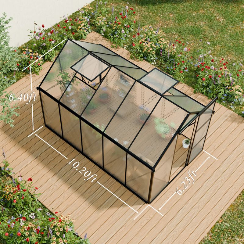 6x10 FT Greenhouse Raised Base&Anchor Aluminum Heavy Duty Walk-in Greenhouses for Outdoor image number 9