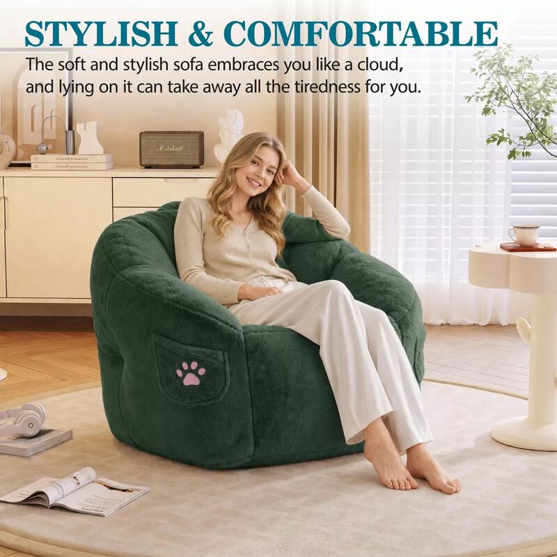 Vipbear Bean Bag Chair for Adults,Faux Fur Memory Foam Bean Bag Couch Sofa High Back, Reading Chair image number 5