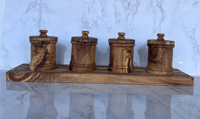 Olive Wood 4-Canister Set plus Base image number 4