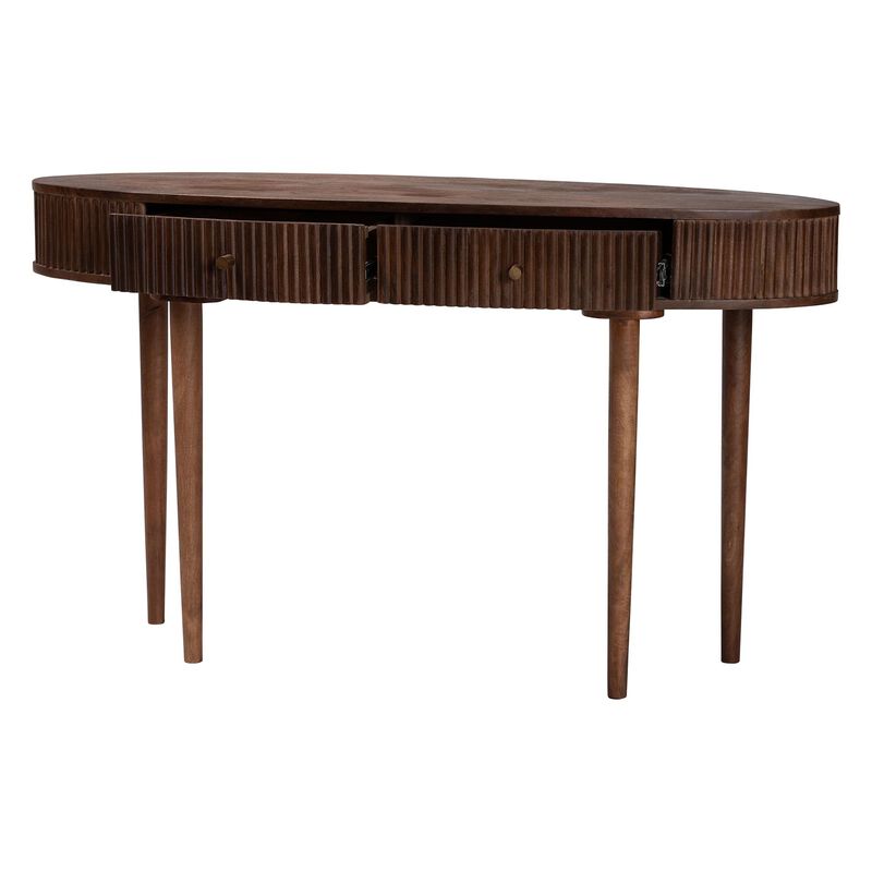 Baxton Studio Linore Fluted Wood Console Table - 2-Drawer Oval Accent Table for Living Room or Entryway image number 1