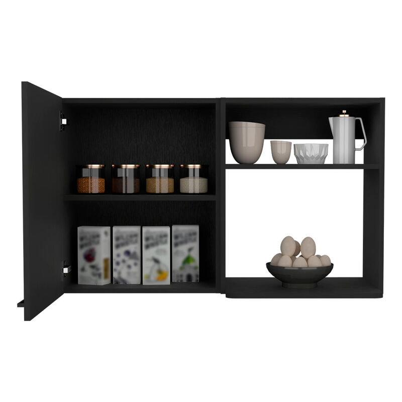 Napoles 2 Wall Cabinet, Open Storage Shelves, Single Door -Black
