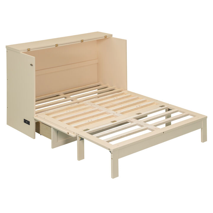 Whisen Modern Design Full Size Murphy Bed, Folded into a Cabinet with Large Drawers