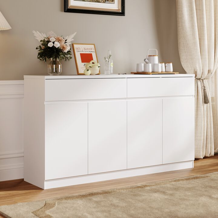 TATEUS Large Kitchen Storage Sideboard 4 Doors 2 Drawers, Wood Coffee Bar