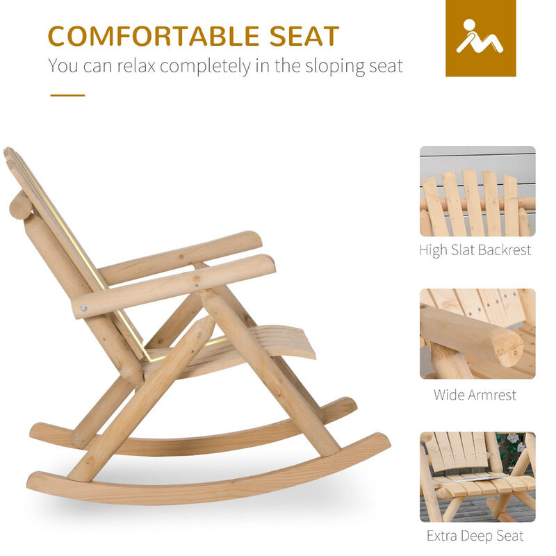 Natural Patio Rocker: Wooden Rustic Adirondack Log Chair