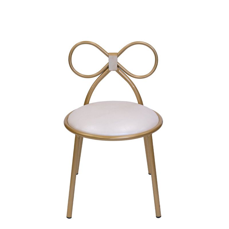Set Of 1 Metal Kids Bow Chair With Gold Vinyl Seat Cushion