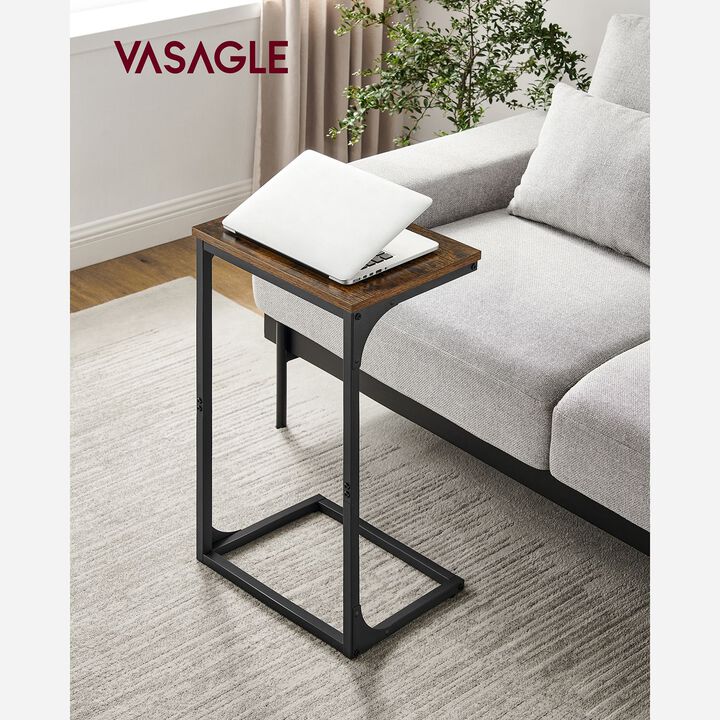 C-Shaped End Table with Metal Frame &ndash; Slim Sofa Side Table for Living Room, Bedroom, or Small Spaces