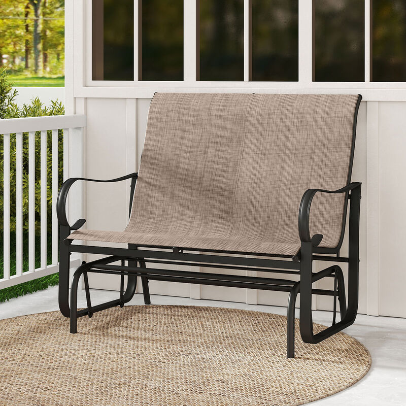Patio Glider Bench for 2 Person with High Backrest and Smooth Gliding Motion-Brown image number 3